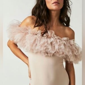 MABLE Blush Pink Unique Tulle Bodysuit Size Medium New Without Tag!